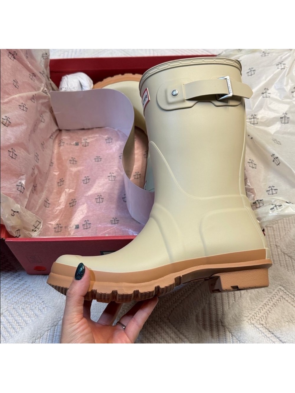 Hunter Short Rain Boot Gravel/Biscuit Size 11 • New in Box - Picture 4 of 8